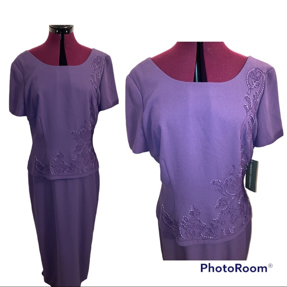 Maggy London Dresses & Skirts - Maggy London size 12 long purple dress with raised design and accent beading.
